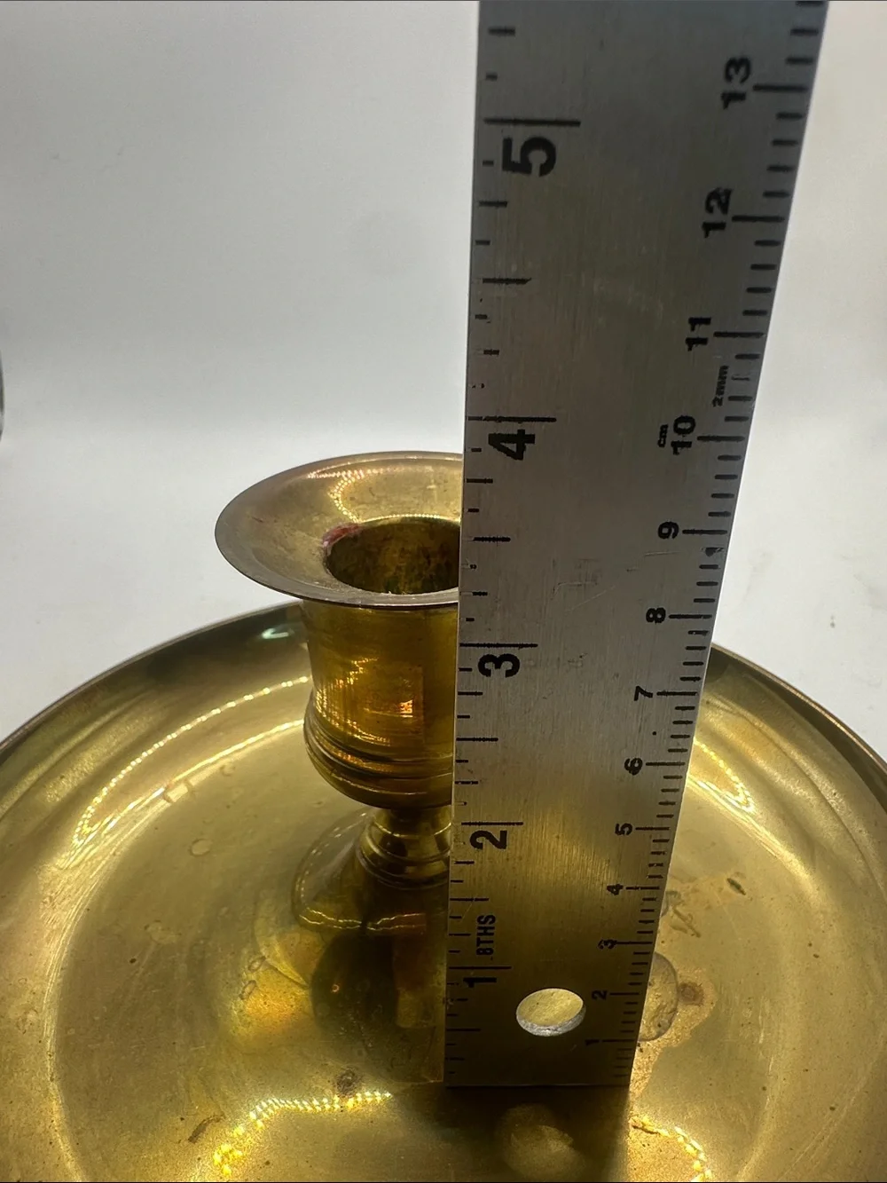 Brass Chamberstick Candle Holder - Handled Tray Style 7” diameter